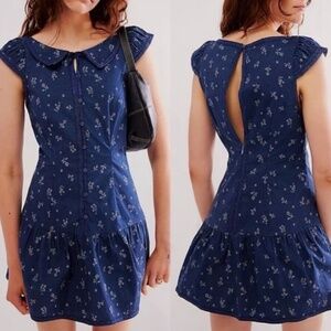 Free People Navy Combo Beasley Mini Dress with Floral Heart Print